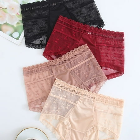

4 Pcs Women‘s Elegant Lace Panel Bikini Panties Comfortable Medium Stretch High Waist Panties Women‘s Underwear & Lingerie