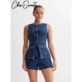 thumbnail image 1 of Vestido vaquero Sexy para mujer, prenda transparente sin mangas, solapa de botonadura única, abertura lateral, largo, a la moda, con bolsillo, 2024, 1 of 5