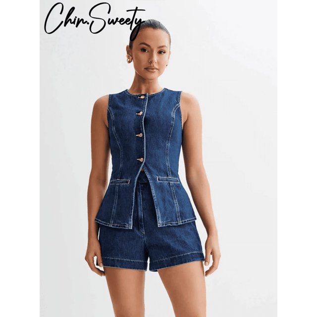 Vestido vaquero Sexy para mujer, prenda transparente sin mangas, solapa de botonadura única, abertura lateral, largo, a la moda, con bolsillo, 2024