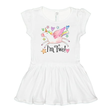 

Inktastic I m 2 Cute Rainbow Unicorn with Stars and Hearts Gift Baby Girl Dress