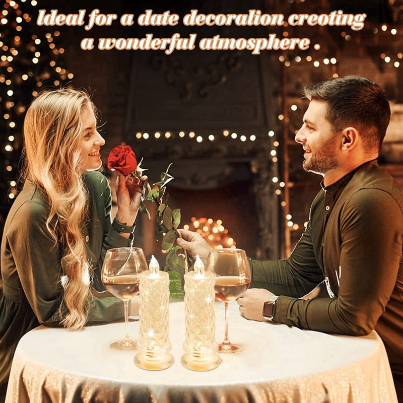 Rose Shadow LED Flameless Candles, 4PCS Romantic Battery Operated Candles Led Pillar Candles for Valentines