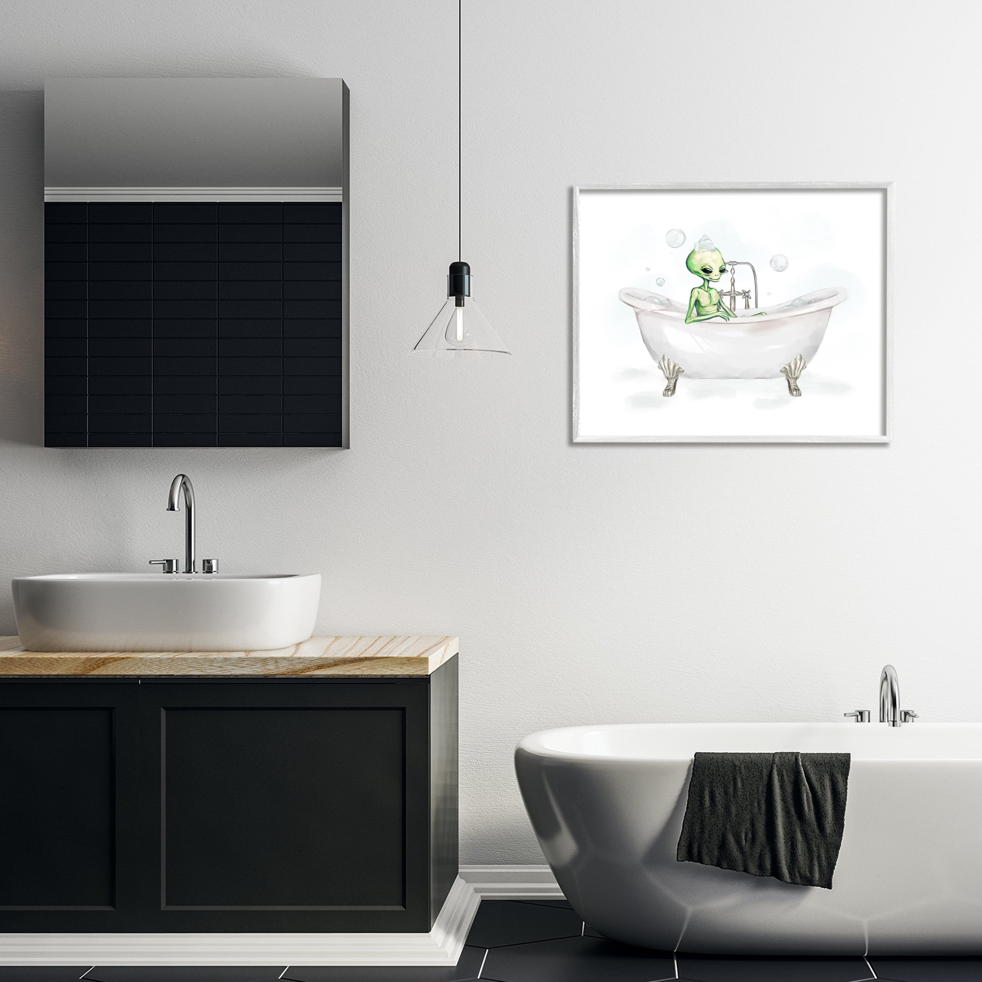 Stupell Industries Alien Bubble Bath Typography Painting White Framed Art Print Wall Art, 30 x 24