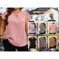 thumbnail image 3 of Cuteduck Women's Casual Blouses Round Neck Plus Size Basic Tops Short Cap Sleeve Textured Solid Color Shirt Elegant Blouse 1X-5X, 3 of 8