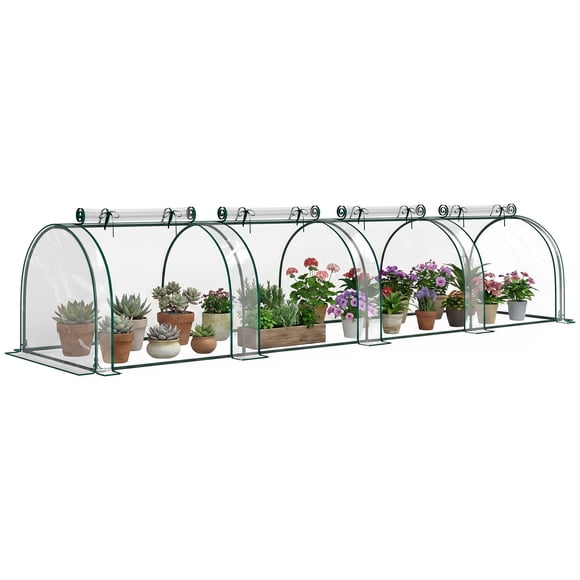 Outsunny Serre Portative en Tunnel avec 4 Portes à Glissière, Housse en PVC