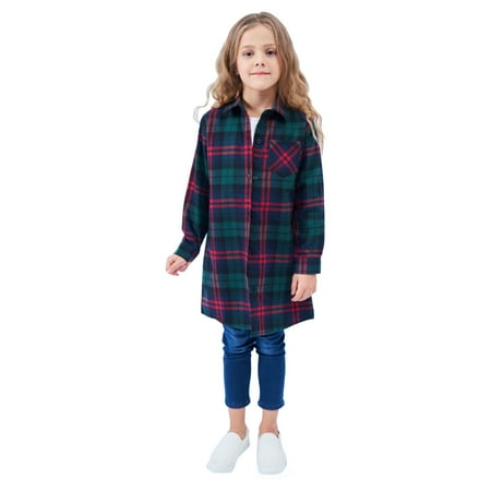 

Boys Coats Flannel Shirt Jacket Plaid Long Sleeve Lapel Button Down Shacket Girls Pockets Shirt Top Outwear