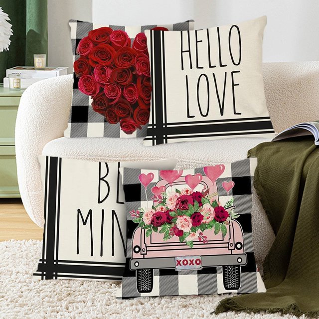 Fiudx Almohadas de San Valentín, Juego de Cojines con Estampado de Corazones Románticos, Cojines de Tela de Algodón Suave, Ideales para Decorar El Sofá y La Cama, Regalo Perfecto para Tu Novia, Juego