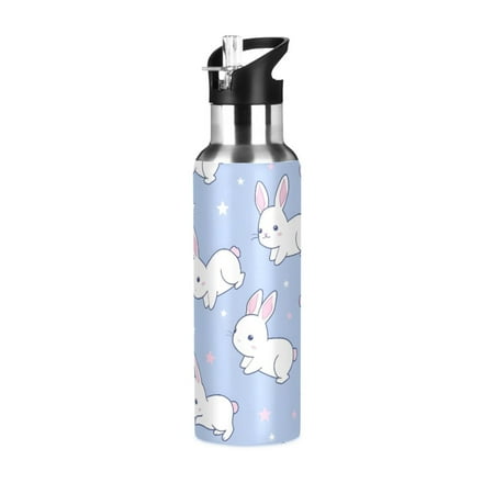 

ALAZA Rabbit and Star Water Bottle Insulated Flask Stainless Steel Straw Lid 20 oz