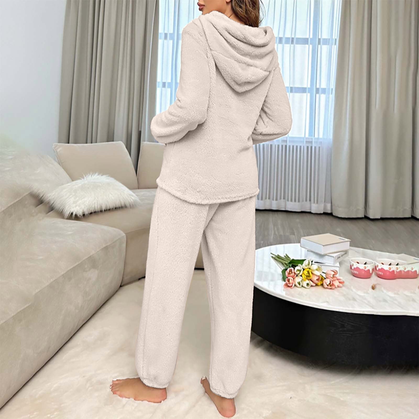 Lu's Chic Women's Fuzzy Pajama Set – 2 Piece Fleece Loungewear, Oversized Fit