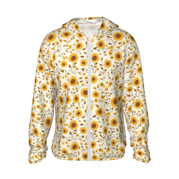 Fotbe Brown Leaf Sunflower Chaqueta con Protección Solar UPF 50+ para Hombre y Mujer, Camisa con Capucha y Bolsillos-Large