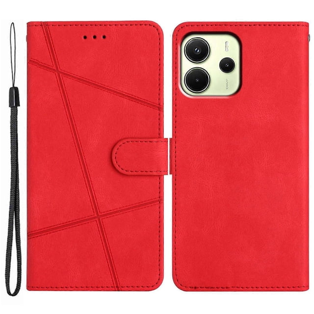 For Xiaomi Redmi Note 14 4G (163.25x76.55x8.16mm) Wallet Case Line Imprinted Skin-Touch Anti-Drop Le