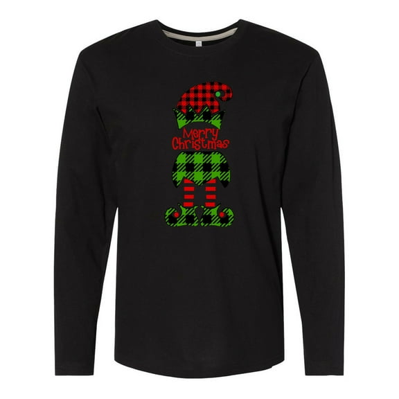 Inktastic Merry Christmas Elf in Red and Green Plaid Long Sleeve T-Shirt