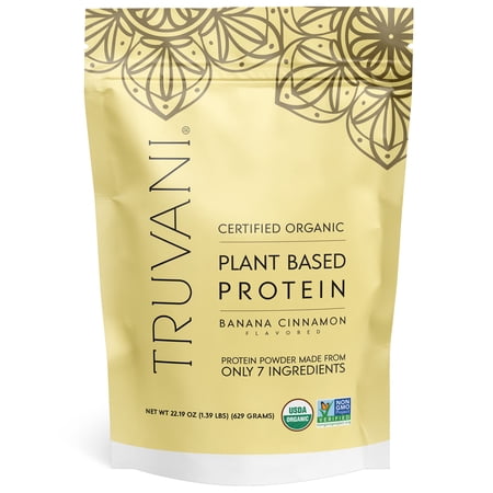 Truvani Organic Vegan Protein Powder Banana Cinnamon - 20g of Plant Based Protein  Organic Protein Powder  Pea Protein for Women and Men  Vegan  Non GMO  Gluten Free  Dairy Free (20 Servings)