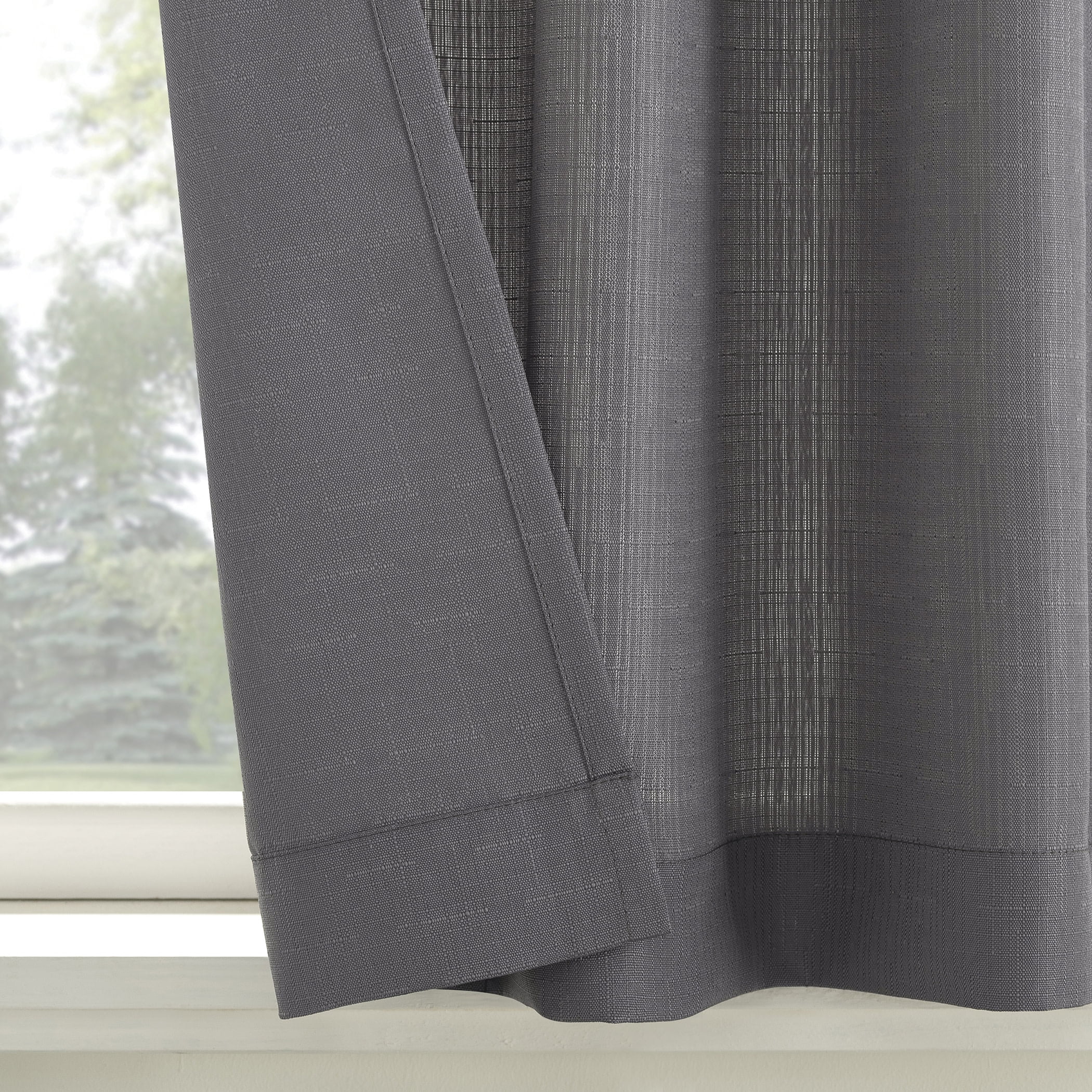 Mainstays 3-Piece Textured Semi Sheer Rod Pocket Kitchen Window Tier Pair and Valance, 2 Café Curtains and 1 Curtain Valance, Grey, 56"W x 36"L
