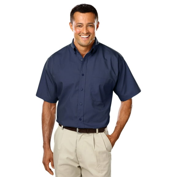 BlueGeneration Mens Short Sleeve Easy Care Poplin With Matching Buttons - Navy Medium Solid