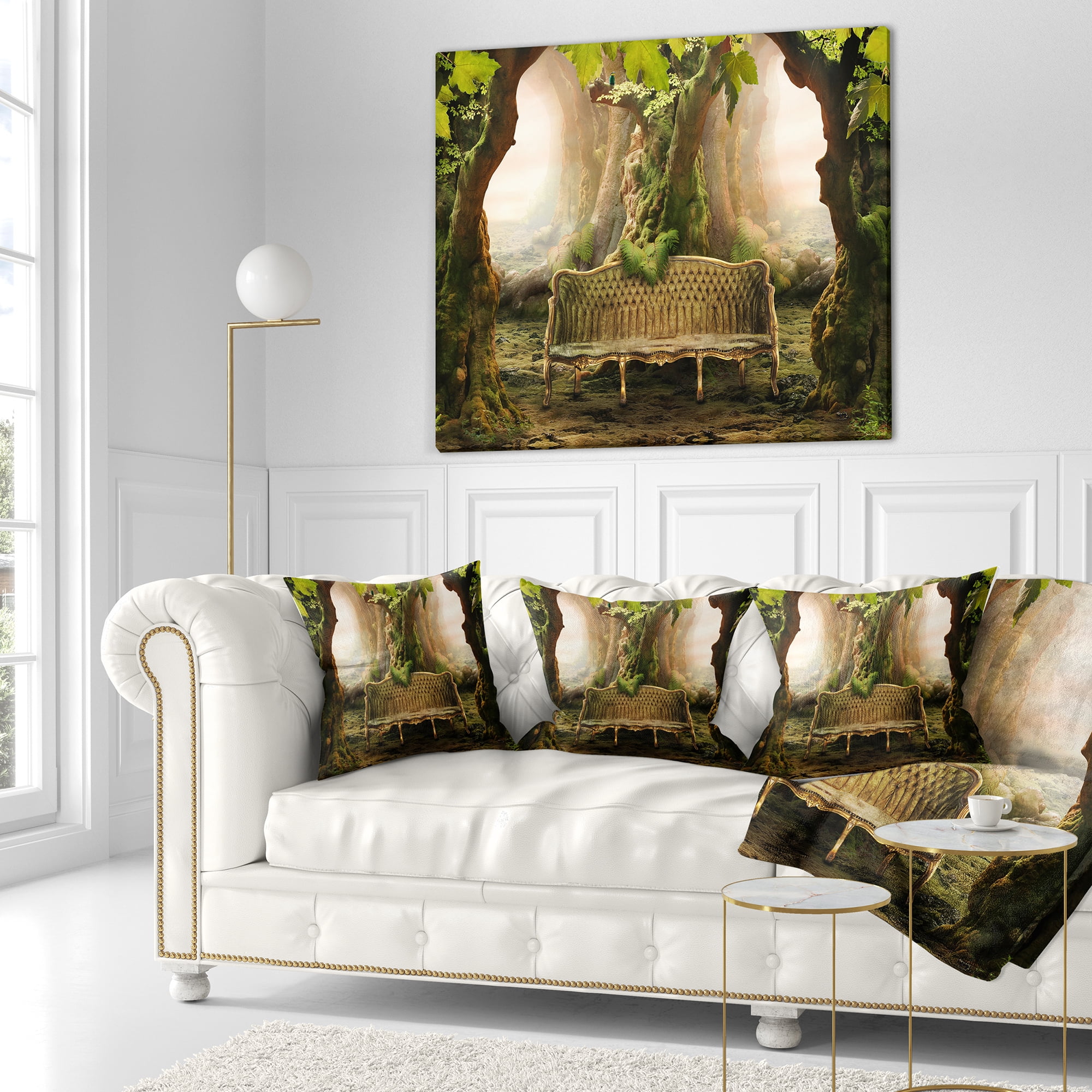 Designart Romantic Seat in Deep Forest - Landscape Photography Throw Pillow - 18x18
