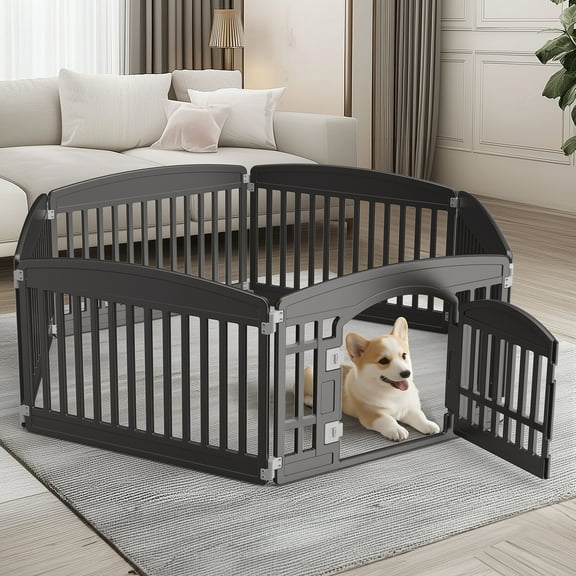 JOINSUN 24" Plastic Dog Playpen, 6 Panel Lightweight Portable Pet Pen for Indoor, Customizable Puppy Playpen, Black