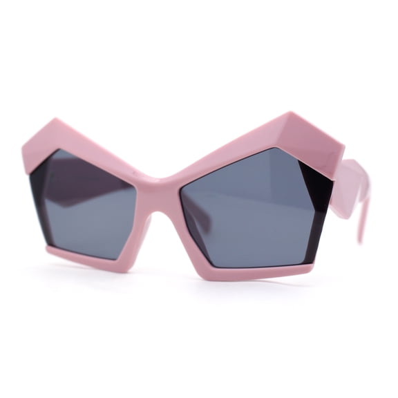 Thick Hard Angular Mad Thick Brow Crop Side Cat Eye Sunglasses Pink - Black