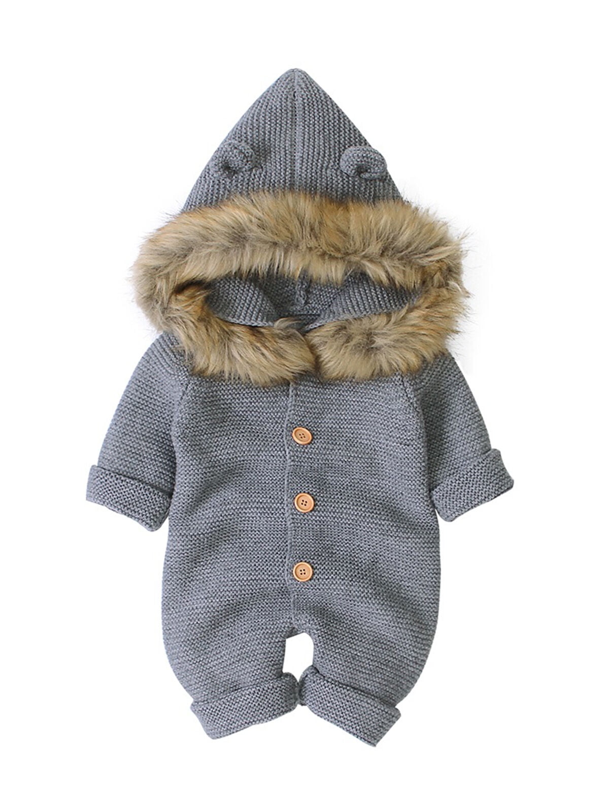 Toddler Newborn Baby Boy Girl Comfy Knitted Romper Jacket Hooded ...