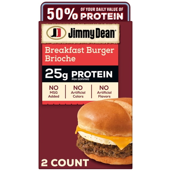 Jimmy Dean Protein Breakfast, Burger, Egg, Cheese Brioche, Fully Cooked Frozen Sandwiches, 2 Count