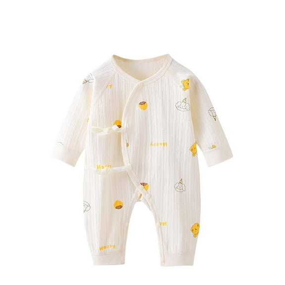 Tao Tao Organic Cotton Soft Newborn Baby Romper Jumpsuits For Boys And Girls Unisex, Long Sleeve Nut Printed Loungewear White 3 Months