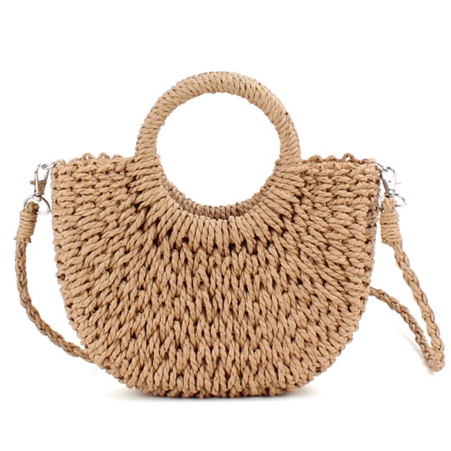 Bolso de mano QTKJ Mini semicírculo de ratán de paja para mujer, verano