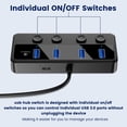 thumbnail image 3 of Hub USB Qeefun USB 3.0 de 4 puertos con interruptores de alimentación LED individuales, 3 of 9