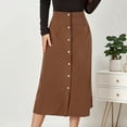 thumbnail image 3 of Homgro Women's High Waist Skirt Winter Fall Casual Corduroy Button Up A Line Knee Length Midi Skirts Coffee Camel Tan 4-6, 3 of 5
