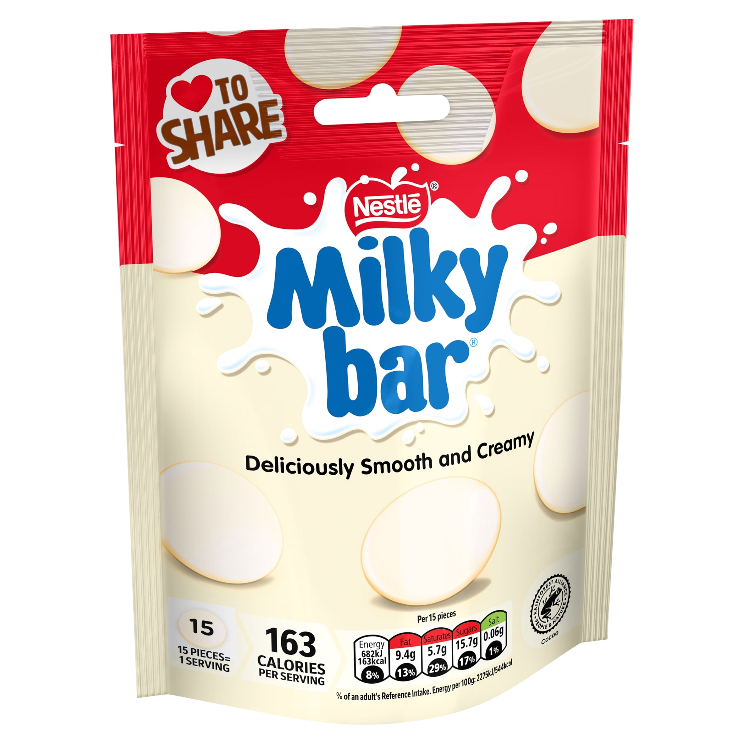 Milkybar White Chocolate Giant Buttons Sharing Bag 94g, Imported from Britain