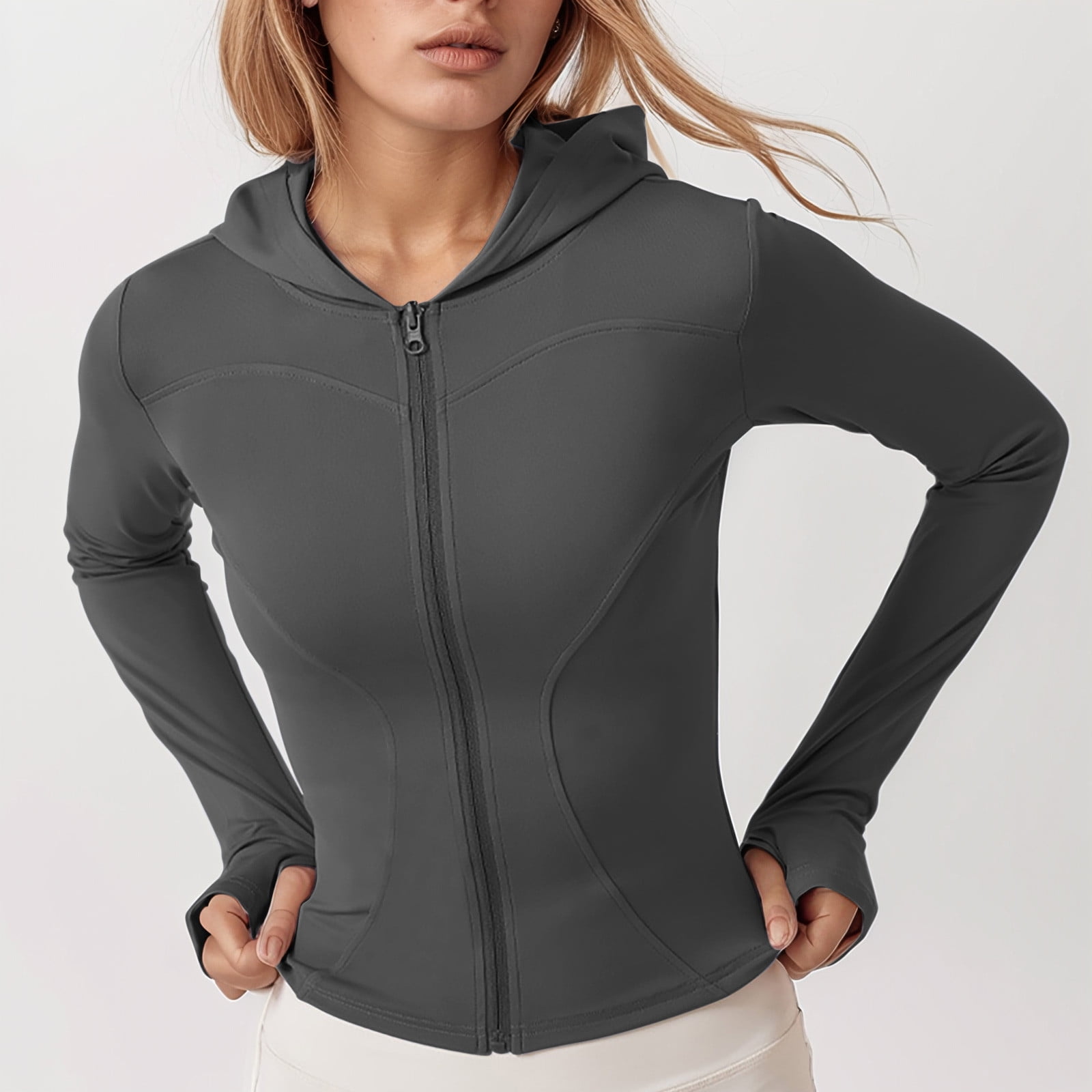 Huaizzzy Women's Casual Hooded Zip up Jacket Lightweight Long