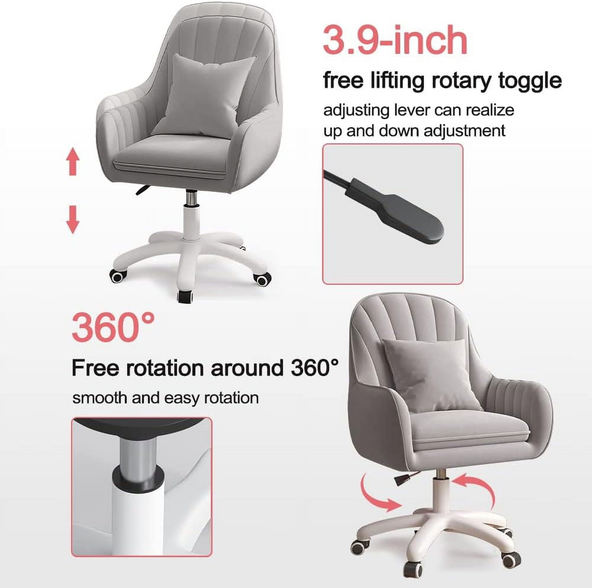 WXJHL Home Office Chair Computer Chair with Mid-Back Upholstered Modern Tufted Computer Task Chair Swivel Height Adjustable Velvet Accent Chair.（Grey）