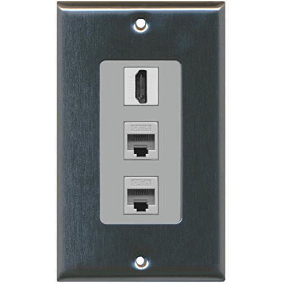 RiteAV - 1 Port HDMI 2 Port Cat6 Ethernet Decorative Wall Plate - Stainless/Gray