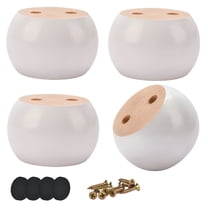 LAMIRO 2 Inch / 5cm Solid Wood Furniture Legs,4Pcs White Modern Round Bun Feet Wooden DIY Replacement Feet with Screws for Chair Sofa Couch Cabinet Dresser TV Stand