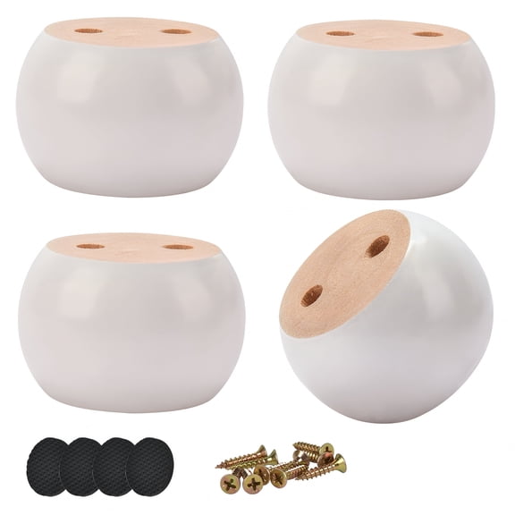 LAMIRO 2 Inch / 5cm Solid Wood Furniture Legs,4Pcs White Modern Round Bun Feet Wooden DIY Replacement Feet with Screws for Chair Sofa Couch Cabinet Dresser TV Stand