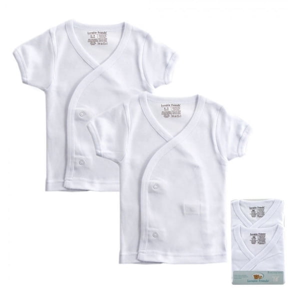 Luvable Friends Baby Unisex Side Snap Shirts, White Short-Sleeve, Newborn