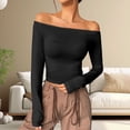 thumbnail image 2 of Womens Off The Shoulder Tops Long Sleeve Basic T Shirts Going Out Cute Fall Fashion 2024, 2 of 7