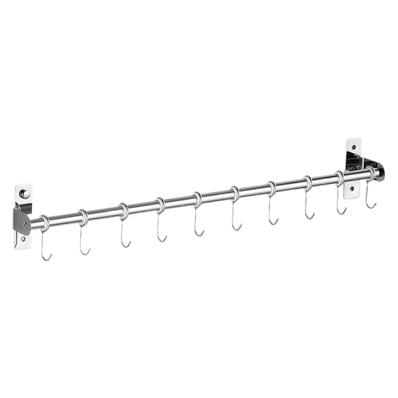 Non-Drilled Stainless Wall Mounted Kitchen Utensil Rack, 304 Stainless Storage Rack with Hooks, Dish Hanging Pot Rack, Includes 1 Rack