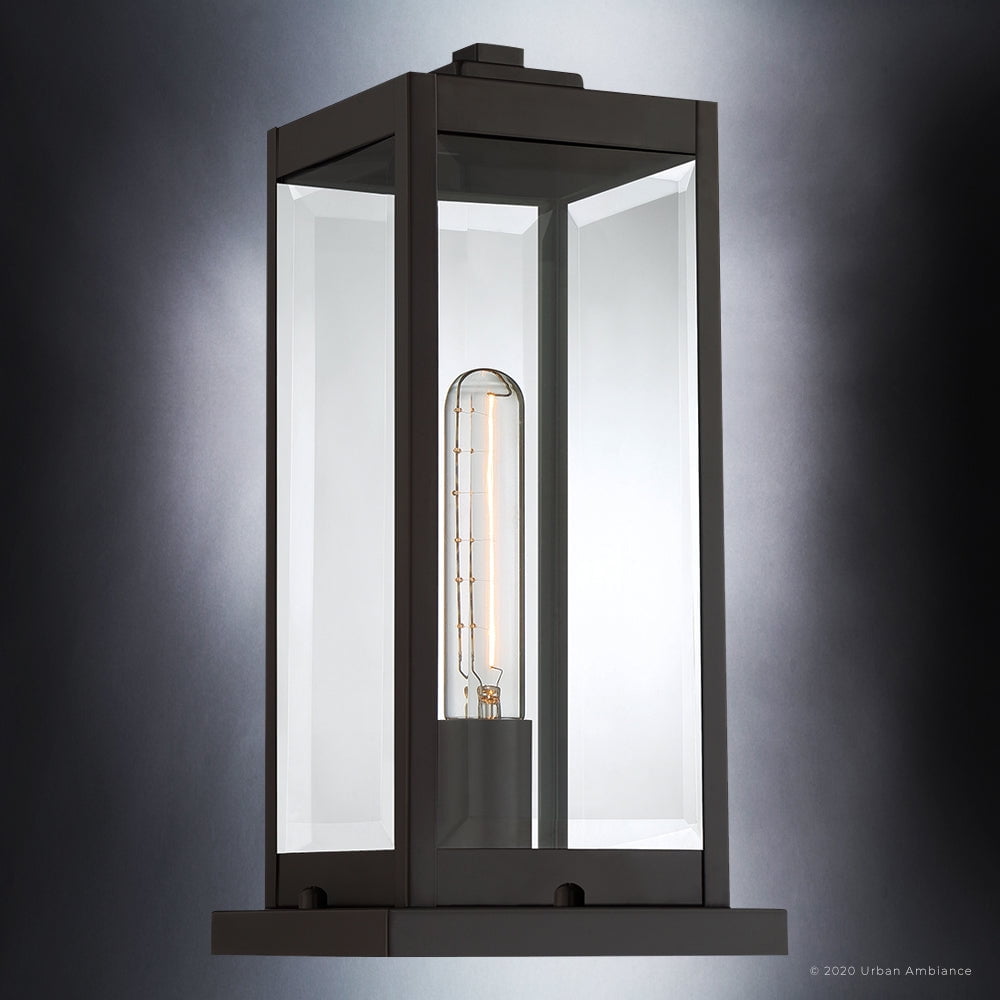 Luxury Modern Farmhouse Outdoor Post Light, 16.00''H x 7.50''W, with Industrial Style Elements, Minimalist Design, Estate Bronze Finish and Clear Beveled Glass, UQL1355