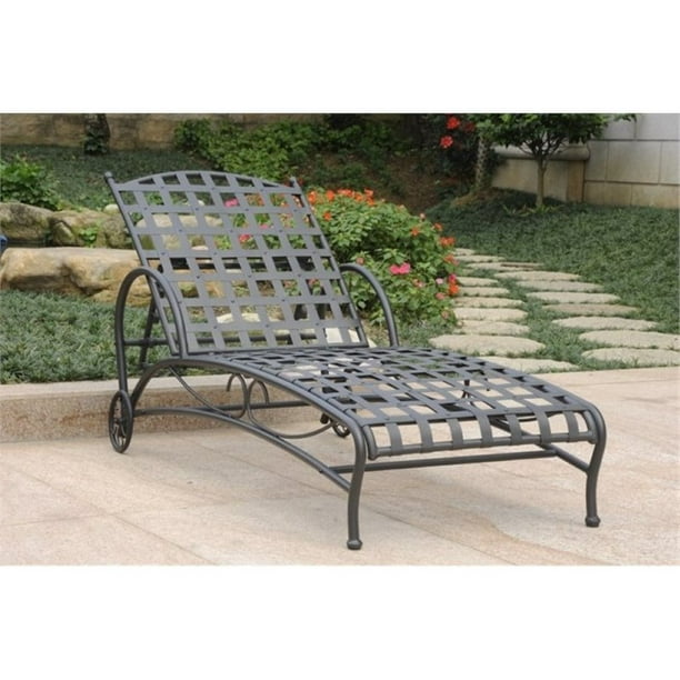 Bowery Hill Iron Patio Chaise Lounge in Antique Black