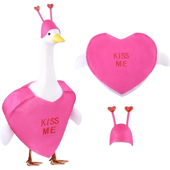 Valentine's Day Goose Outfit for 23" Porch Goose Holiday Rose Red Heart Clothes Outfit Valentines Party Outdoor Garden Patio Yard Lawn Art Decoration (Kiss Me)