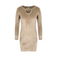 thumbnail image 4 of LilyLLL Womens Long Sleeve V Neck Velvet Chain Party Bodycon Mini Dress, 4 of 5