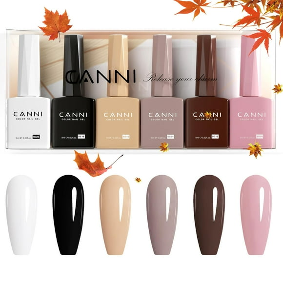 Set de esmaltes de uñas en gel CANNI, 9 ml, sin hemas, blanco y negro, otoño, 6 unidades
