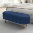 thumbnail image 6 of GZXS Linen Upholstered Ottoman with Storage, 43.5-Inch Oval Footrest Bench with Rubber Wood Legs, Modern End of Bed for Bedroom, Living Room, Entryway (Blue), 6 of 8