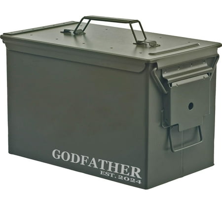 Steel Ammo Can Storage Box Ammunition Case Godfather Est 2024 (50cal Green)