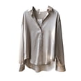 thumbnail image 4 of Blusa de mujer Camisa holgada de manga larga de satén Retro Girl Casual Top, Albaricoque, 3L seitruly AP001166-06B, 4 of 7