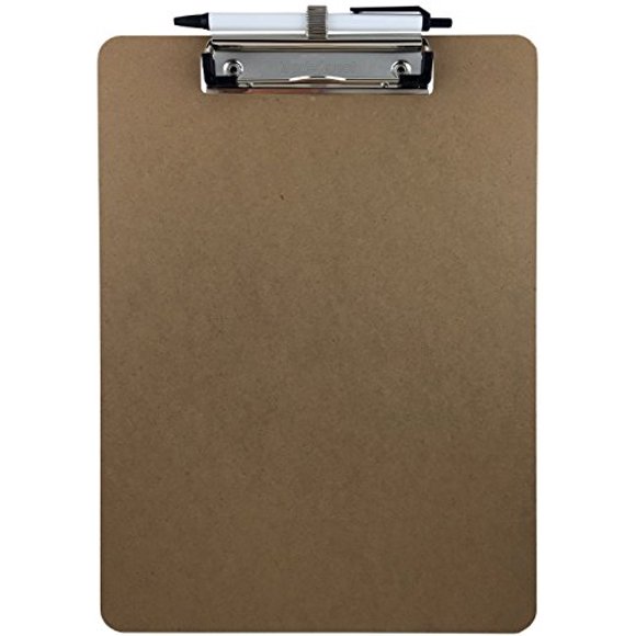 Trade Quest Pen Holder Clipboard, Letter Size, Low Profile Clip, Hardboard Single (Pen Included)