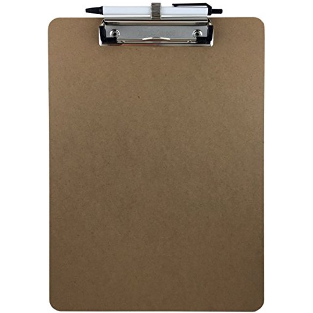 Trade Quest Pen Holder Clipboard, Letter Size, Low Profile Clip, Hardboard Single (Pen Included)