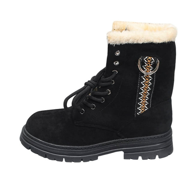 Dsscvnef Bottines pour Femmes Automne Hiver Talon Bas Bout Carré Bottes de Neige Velours Épais Sangle avant Bout Rond Chaussures de Mode Confortables