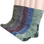 KONY Men's Trekking Hiking Socks, Cotton Moisture Wicking Thick Cushioned Outdoor Crew Socks, Mid Calf, Size 12-14(Mix-1, Large)