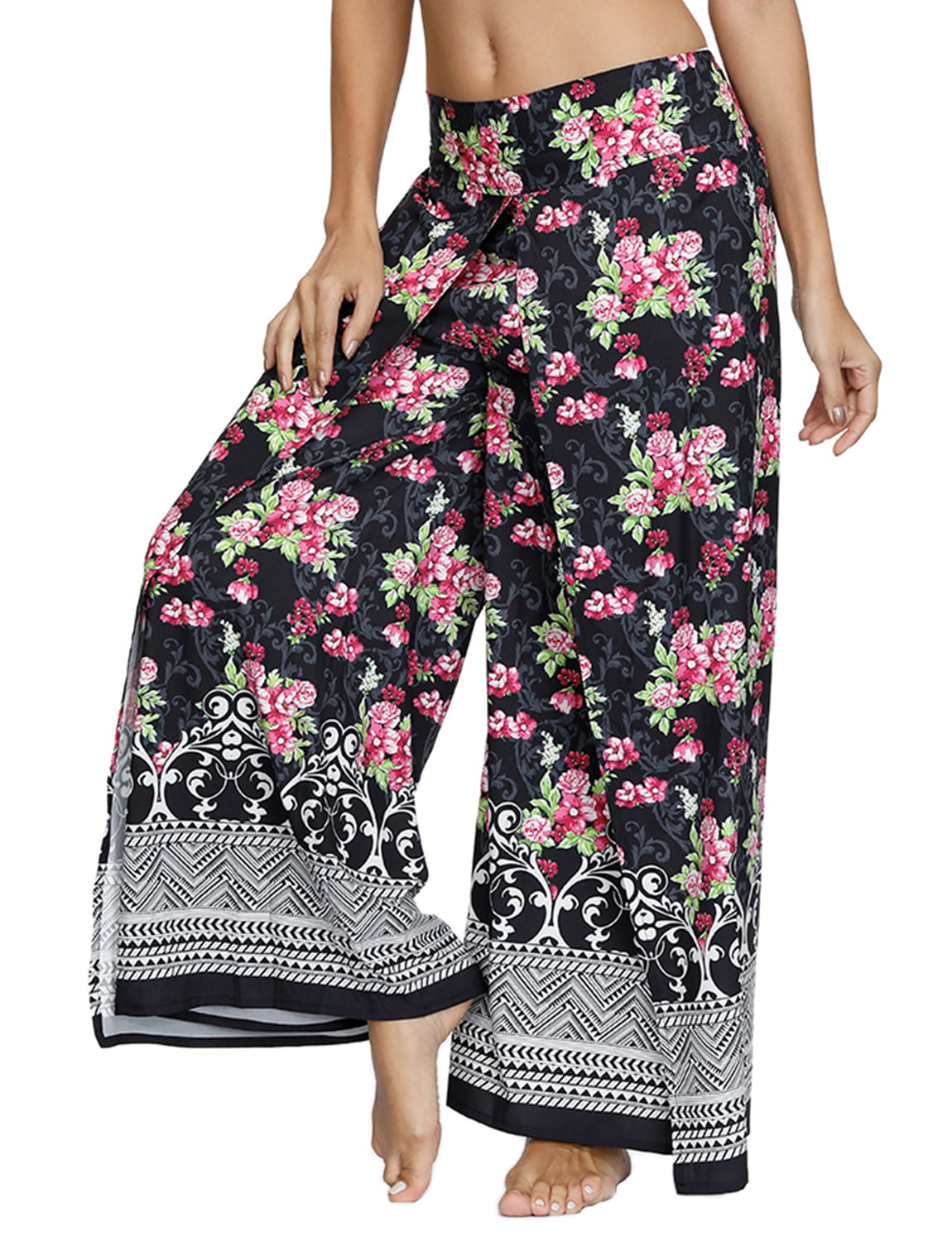 Topshe - Women's Summer Fashion Wide Leg Flowy Pants Palazzo Slit Yoga ...