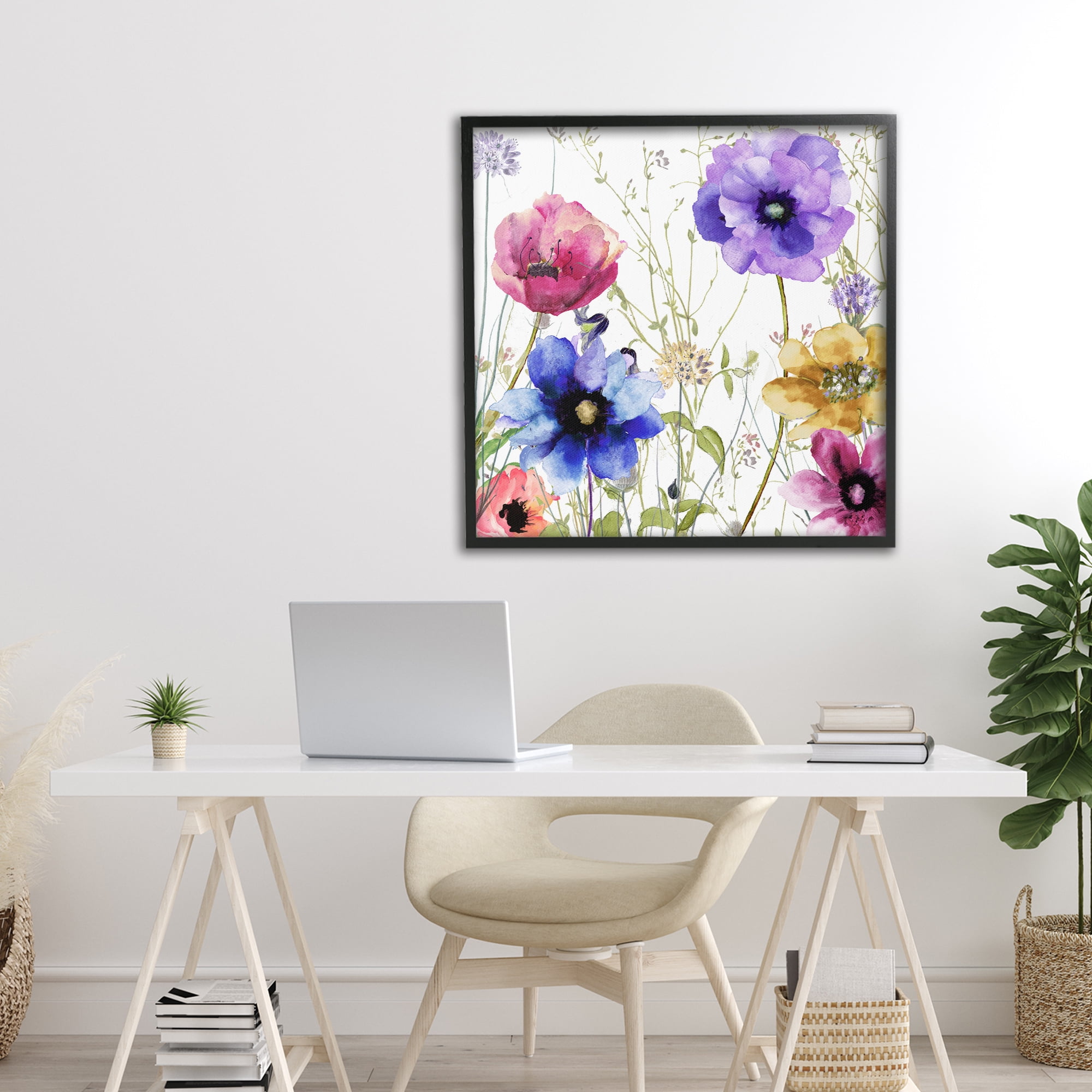 Modern Spring Garden Flowers Black Framed Giclee Art, design by Sasha